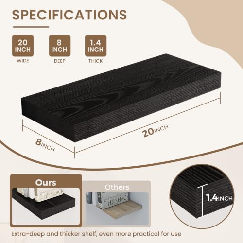 Dreamland 20 Inches Wall Mounted Wood Floating Shelves, Black, 2 Pack - color: Black, size: 20in