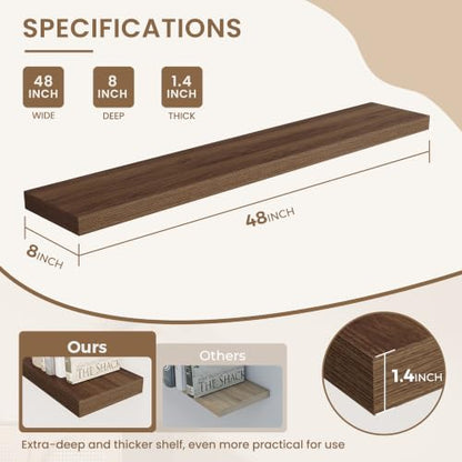 Dreamland 48 Inches Wall Mounted Wood Floating Shelves, Walnut, 2 Pack - color: Walnut, size: 48in