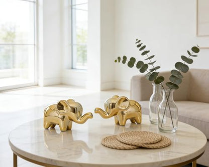 4 Inch Gold Ceramic Elephant Figurines Set of 2 - color: Gold