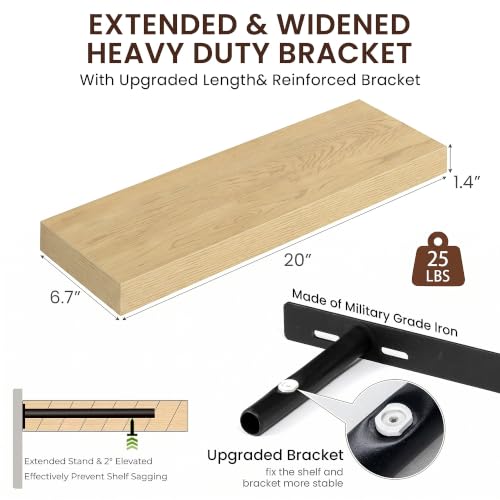 Dreamland 20Inch Floating Shelves 6.7" Deep Wall Mounted Set of 2 Oak - color: Oak, size: 6.7"D x 20"L
