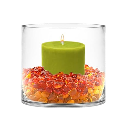 CYS Excel Glass Cylinder Vase – 7" Wide x 6" Tall | Best for 3” Pillar Candles and Floating Candles | Hurricane Candle Holder & Flower Centerpiece - size: 7" wide x 6" tall