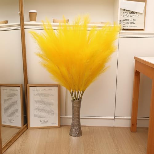 Wertuirk Yellow Pampas Grass Decor, 8 Pcs 45 Inch Tall Faux Pompous Grass - color: Yellow