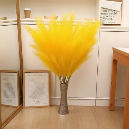 Wertuirk Yellow Pampas Grass Decor, 8 Pcs 45 Inch Tall Faux Pompous Grass - color: Yellow