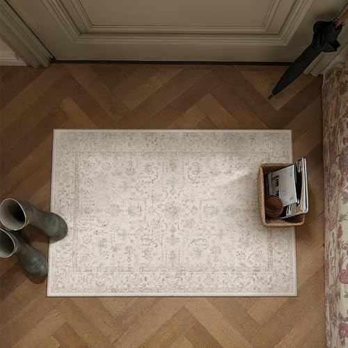 2x3 Beige Neutral Entryway Area Rug - color: Floral | Beige, size: 2' x 3' (Rectangular)