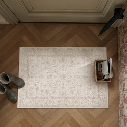 2x3 Beige Neutral Entryway Area Rug - color: Floral | Beige, size: 2' x 3' (Rectangular)