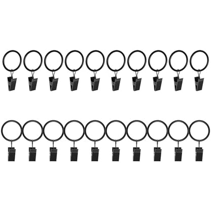 Lansian 20 Pack Curtain Rings with Clips Hooks 1 in Diameter Rustproof - color: Black, size: 1"Inner Dia, 20Pack