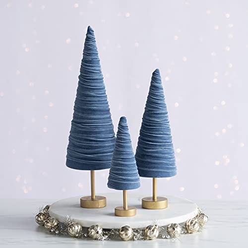 Slate Blue Pedestal Velvet Trees Set of 3, Artisan Mantel Accent, Boy Nursery, Valentine Tree Tabletop, Winter Table Centerpiece, Modern Shelf Decor (Slate Blue) - color: Slate Blue