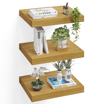 16" Wall Floating Shelves, Set of 3, Natural Wood - color: Natural, size: 3T16IN