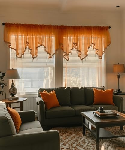 WUBODTI Orange Beaded Sheer Curtain Valances Living Room Kitchen Windows - color: Orange