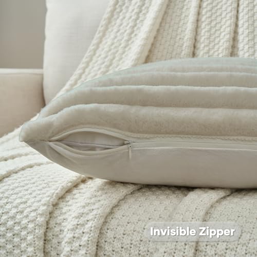 FUTEI Pack of 2 Faux Fur Throw Pillow Covers 26x26 Inch, Beige - color: Beige, size: 26" x 26" (Pack of 2)