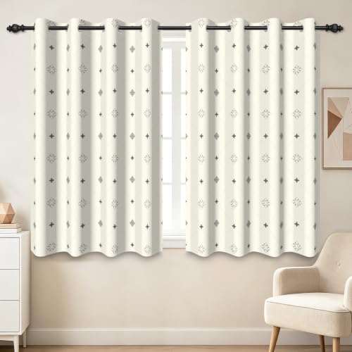 Beige Diamond Geometric Blackout Curtains Neutral Rhombus Pattern Thermal Insulated Curtains Light Blocking Modern Minimalist Window Drapes for Bedroom Living Room, 2 Panels Set 52"x63" - color: 09 Geometric - Beige, size: 52"W x 63"L (Pack of 2)
