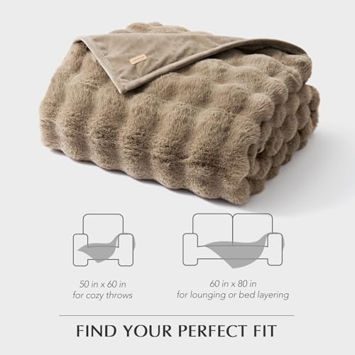 EverGrace Faux Rabbit Fur Bubble Throw Blanket, 60"x80", Greige - color: Greige, size: 60"x80"
