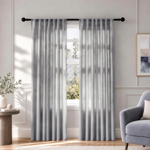 Gray Sheer Linen Curtains for Living Room Bedroom 84 Inches Long - color: Grey, size: 52"W x 84"L (Pack of 2)