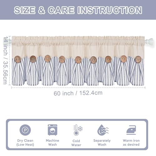 ASPMIZ Farmhouse Valances for Windows, Beige+Blue, 60x14 Inches, 1 Panel - color: Beige&blue, size: 60"W x 14"L (Pack of 1)