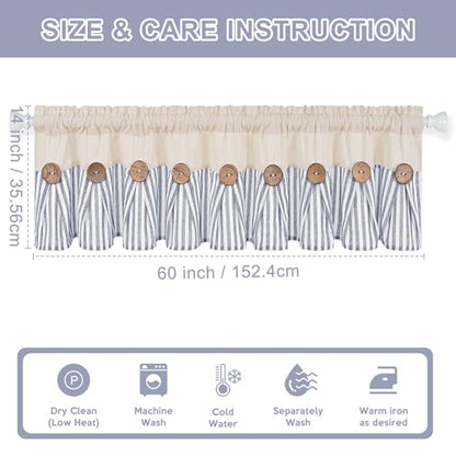 ASPMIZ Farmhouse Valances for Windows, Beige+Blue, 60x14 Inches, 1 Panel - color: Beige&blue, size: 60"W x 14"L (Pack of 1)