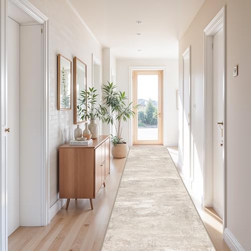 Washable 3x12 Kitchen Runner Rug - Modern Abstract Non Slip Carpet for Hallway Entryway Indoor Low Pile Bedroom Living Room Long Rugs Ultra Soft Home Decor Floor Mat for Bathroom Laundry 3x12 Beige - color: Beige, size: 3' x 12' (Runner)