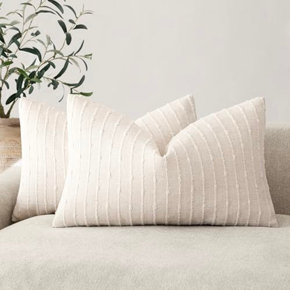 Foindtower Boho Striped Boucle Lumbar Throw Pillow Covers 12x20 Cream White - color: Cream White, size: 20" x 12" (Pack of 2)
