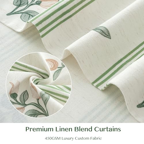 Pinch Pleat Linen Blend Curtains Green Stripe Floral, 40"W x 90 Inches Long - color: Green Stirpe, size: 40"W x 90"L (Pack of 2)