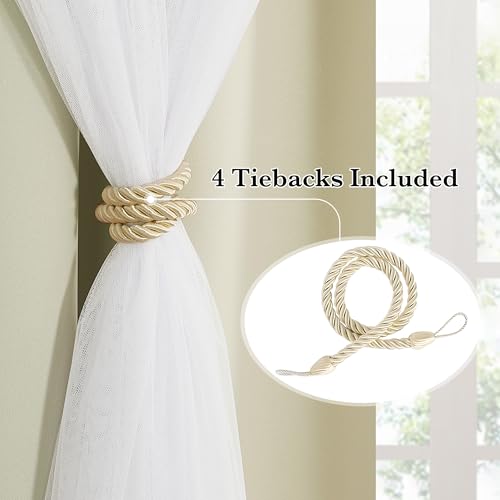Beige Blackout Curtains with White Sheer Overlay for Bedroom/Living Room - color: Beige, size: 52"W x 63"L (Pack of 2)