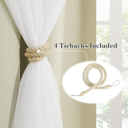 Beige Blackout Curtains with White Sheer Overlay for Bedroom/Living Room - color: Beige, size: 52"W x 63"L (Pack of 2)