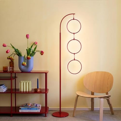 Brightech 3 Ring Lamp - 74" Dimmable LED Floor Lamp with 3 Hanging Light Rings, Modern Arc Standing Tree Lamp for Living Room, Bedroom and Office, 30W Warm White LED, Red - color: Red