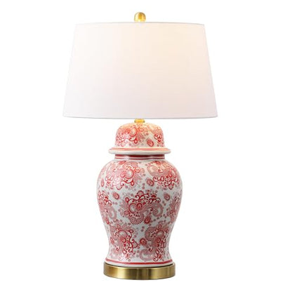 JONATHAN Y Ellis Chinoiserie Ginger Jar Table Lamp 29.5", Red/White - color: Red/White