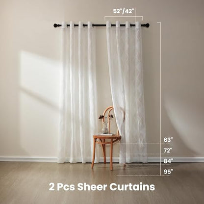 SLEEP ZONE Sheer Curtains 63 inch Length of 2 Panels for Living Room and Bedroom, White Sheer Curtain Cutwork Embroidered Sheer Curtains, 42" W × 63" L, White Lattice - size: 42"W x 63"L (Pack of 2)