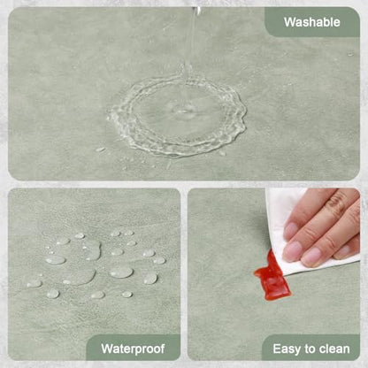 Vinyl Placemats Set of 6, Dual Sided Place Mats with Drink Coasters - color: Sage Green/Dark Gray Two-tone, size: Set of 6
