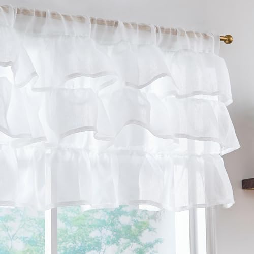 jinchan Ruffled Valance Curtain Shabbychic Farmhouse 18 Inch 1 Panel White - color: *Breeze White