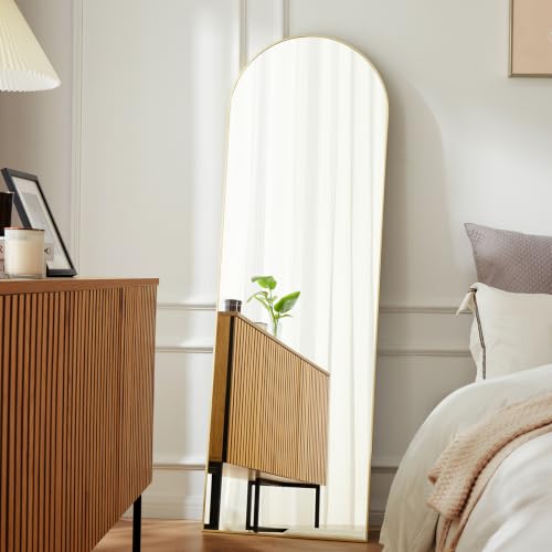 DUMOS Arched Mirror Full Length Floor, 58x19 Inch Full Body Standing Mirror - color: Gold-rounded, size: 58"L x 19"W
