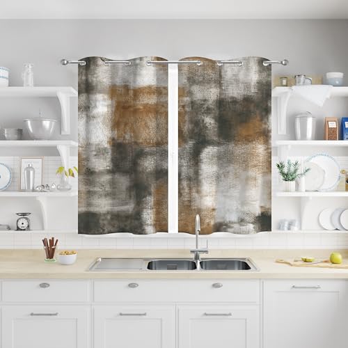 Asuexpect Tan Abstract Curtains for Kitchen, 26W x 36L, 2 Panels - color: Tan, size: 26"W x 36"L (Pack of 2)