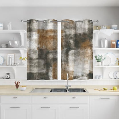 Asuexpect Tan Abstract Curtains for Kitchen, 26W x 36L, 2 Panels - color: Tan, size: 26"W x 36"L (Pack of 2)