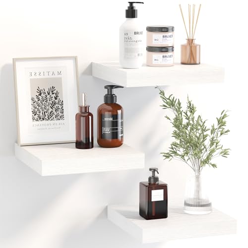 Small Floating Shelves for Wall Decor, White, Set of 3, 7.8 x 7.8 Inch - color: White
