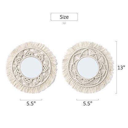 Mkono Hanging Wall Mirror with Macrame Fringe 2 Set Small Round Decoration Boho Antique Mirror for Apartment LivingRoom Bedroom Baby Nursery,Beautiful Gift Ideas