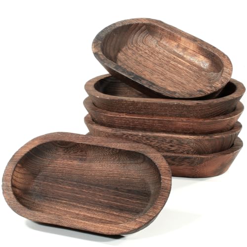 6 PCS Wooden Dough Bowls for Decor, 9.45 x 5.5 x 1.57 Inch, Brown - size: 9.45 Inch