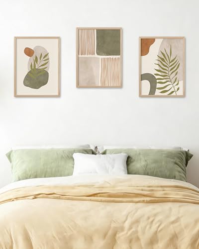 HesenDot Natural OAK Wood Abstract Geometric Framed Wall Art,12x16in - color: Sage Green Shapes