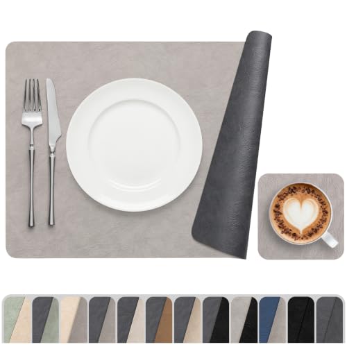 Vinyl Placemats Set of 4, Dual Sided Place Mats with Drink Coasters - color: Light Gray/Dark Gray Two-tone, size: Set of 4