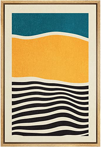IDEA4WALL Framed Canvas Print Wall Art Mid-Century Yellow Teal Stripe Color Blocks Abstract Shapes Illustrations Modern Art Contemporary Multicolor for Living Room, Bedroom, Office - 16"x24" Natural - color: A04-2203-yui05, size: 24"L x 16"W