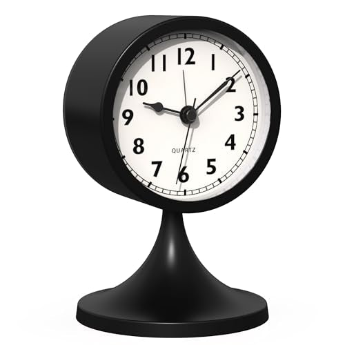 AYRELY® 3" Analog Alarm Clock, Retro Small Clock, Desk Clock for Bathroom | Cute Battery Operated Table Clock with Silent Movement and Light for Bedroom, Bedside, Living Room Decor and Shelf (Black) - color: Black
