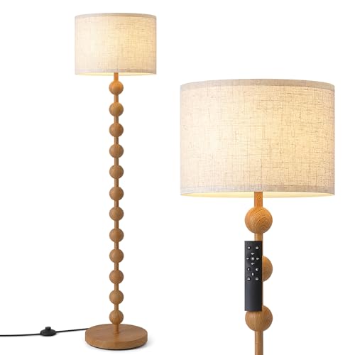 62" Farmhouse Floor Lamp with Remote, Dimmable Standing Lamp,Natural Wood - color: Natural Wood