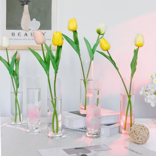 Set of 16 Glass Cylinder Bud Vases for Centerpieces, 7.5”H x 1.8”W