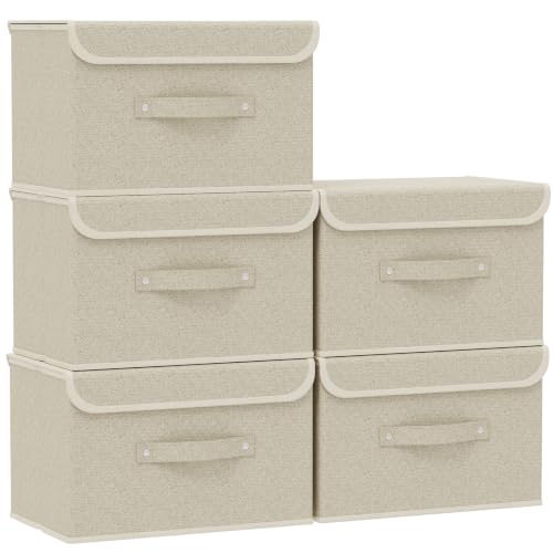 Storage Bins with Handles,Grey and Beige,15x9.8x9.8in,5 Pack - color: Beige/Gray, size: 15x9.8x9.8in(5-pack)