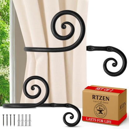 RTZEN Metal Curtain Tiebacks, Drapery Holders for Wall, 2 Pcs - size: Large, style: Swirly