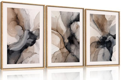 Celestdeco Abstract Brown Marble Framed Canvas Wall Art Set-16"x24"x3 - color: Abstract Marble Wall Art, size: 16"L x 24"W