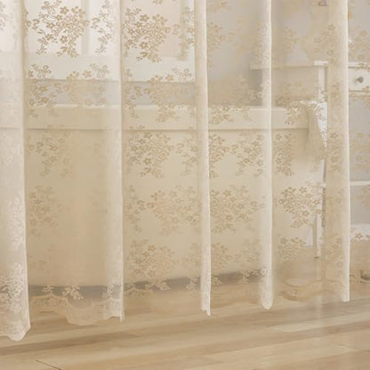 TUDECO Beige Lace Shower Curtain with Attached Valance, 72 x 72 Inch - color: Beige, size: 72"W x 72"L (Pack of 1)