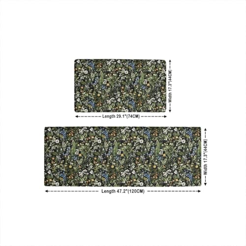 Feelyou Black Green Botanical Blossom Flowers Kitchen Rugs 2PCS - color: Black Green