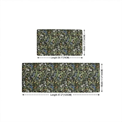 Feelyou Black Green Botanical Blossom Flowers Kitchen Rugs 2PCS - color: Black Green