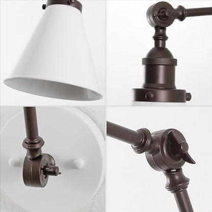 JONATHAN Y Rover 1-Light Wall Sconce 7", White/Oil Rubbed Bronze | Adjustable Arm, Hardwired Bedside Reading Swing Arm, Farmhouse Cone Shade, Metal Hardwired Indoor Fixture, LED Bulbs Included - color: White/Oil Rubbed Bronze, size: Set of 1