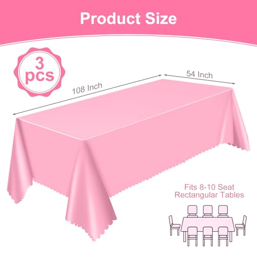 NatNarr 3 Pcs Plastic Pink Tablecloths, Scalloped Rectangle Table Cloths - color: Pink, size: 3 Pack