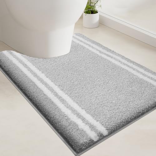 PURRUGS Bathroom Rug, Bath Mat, 20" x 24" U-Shaped, Light Grey - color: Light Grey, size: 20" X 24" U-Shaped